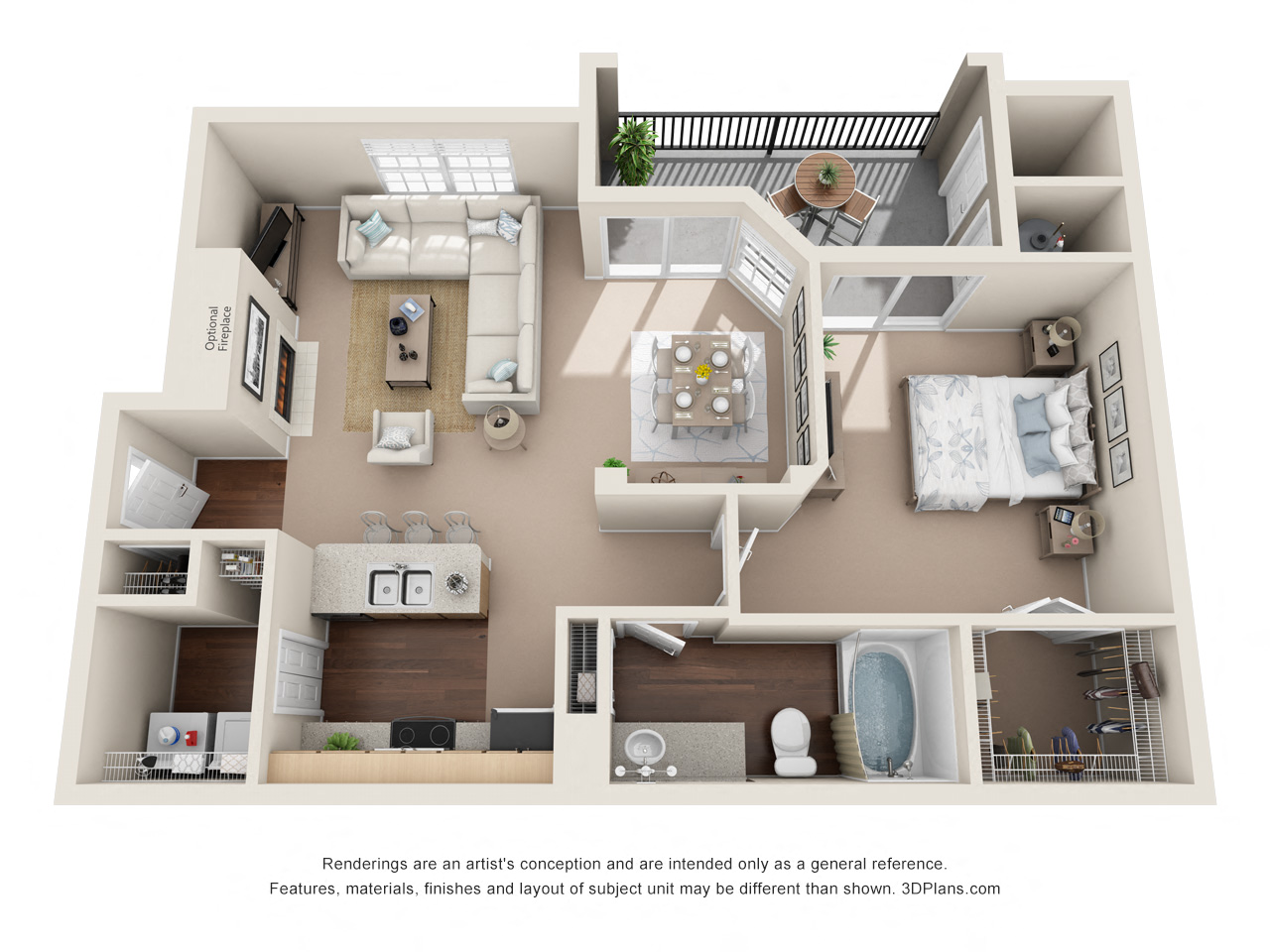 Floor plan for 1 bed, 1 bath, 819 sqft